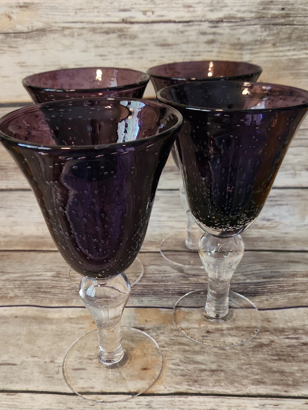 Artland Iris Purple Wine/Water Seeded Goblets Set of 4